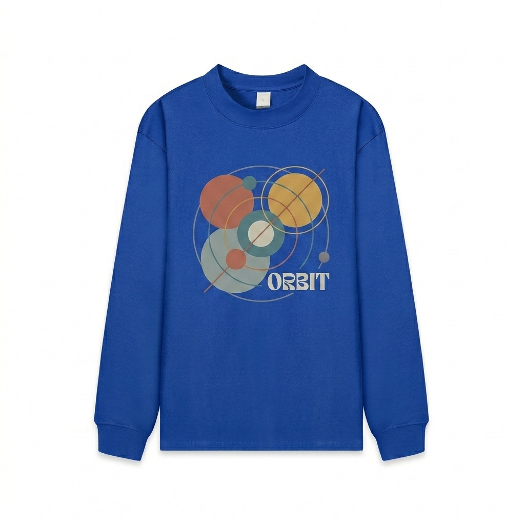 Custom Mock Neck Sweatshirt design direction 2: Abstract Graphic Print featuring the ORBIT wordmark