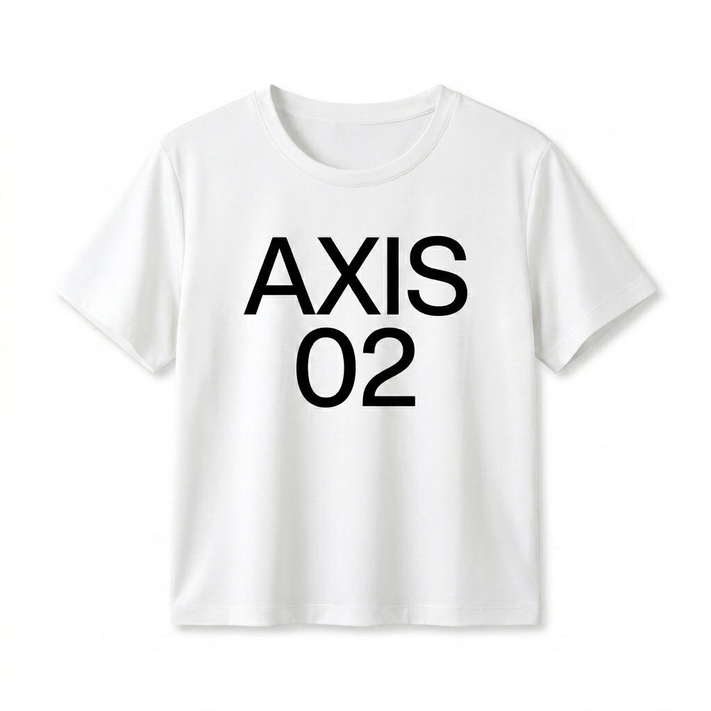 Custom Mulberry Silk Blend T-Shirt design direction 2: Bold Geometric Illustration featuring the AXIS 02 wordmark