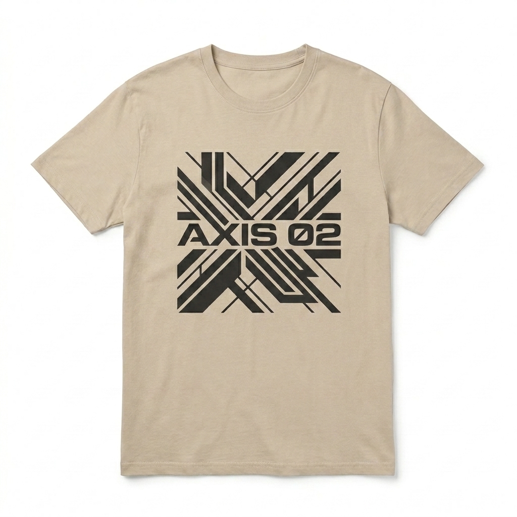 Custom Organic Mid-Lightweight T-Shirt design direction 2: Bold Abstract Graphic featuring the AXIS 02 wordmark