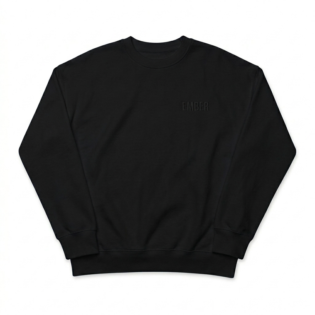 Custom Organic Oversized Crewneck Sweatshirt design direction 1: Subtle Tonal Statement featuring the EMBER wordmark