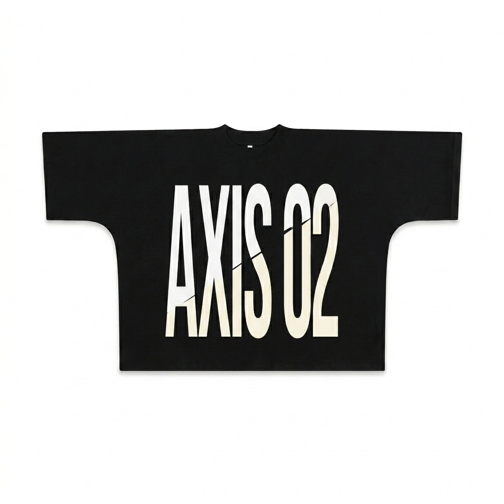 Custom Oversized Boxy T-Shirt design direction 3: Deconstructed Typography featuring the AXIS 02 wordmark