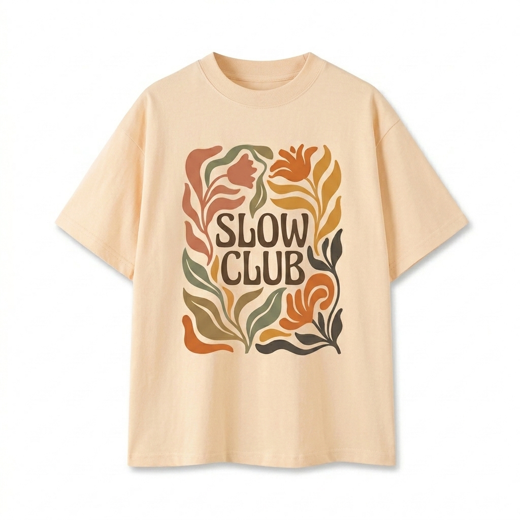 Custom Oversized Cotton T-Shirt design direction 2: Bold Abstract Graphic featuring the SLOW CLUB wordmark