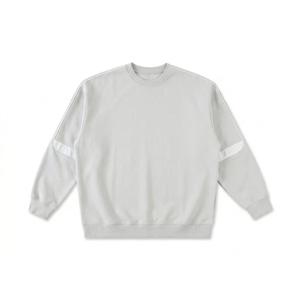 Custom Oversized Crewneck Sweatshirt design direction 1: Minimalist Wordmark featuring the SLATE wordmark