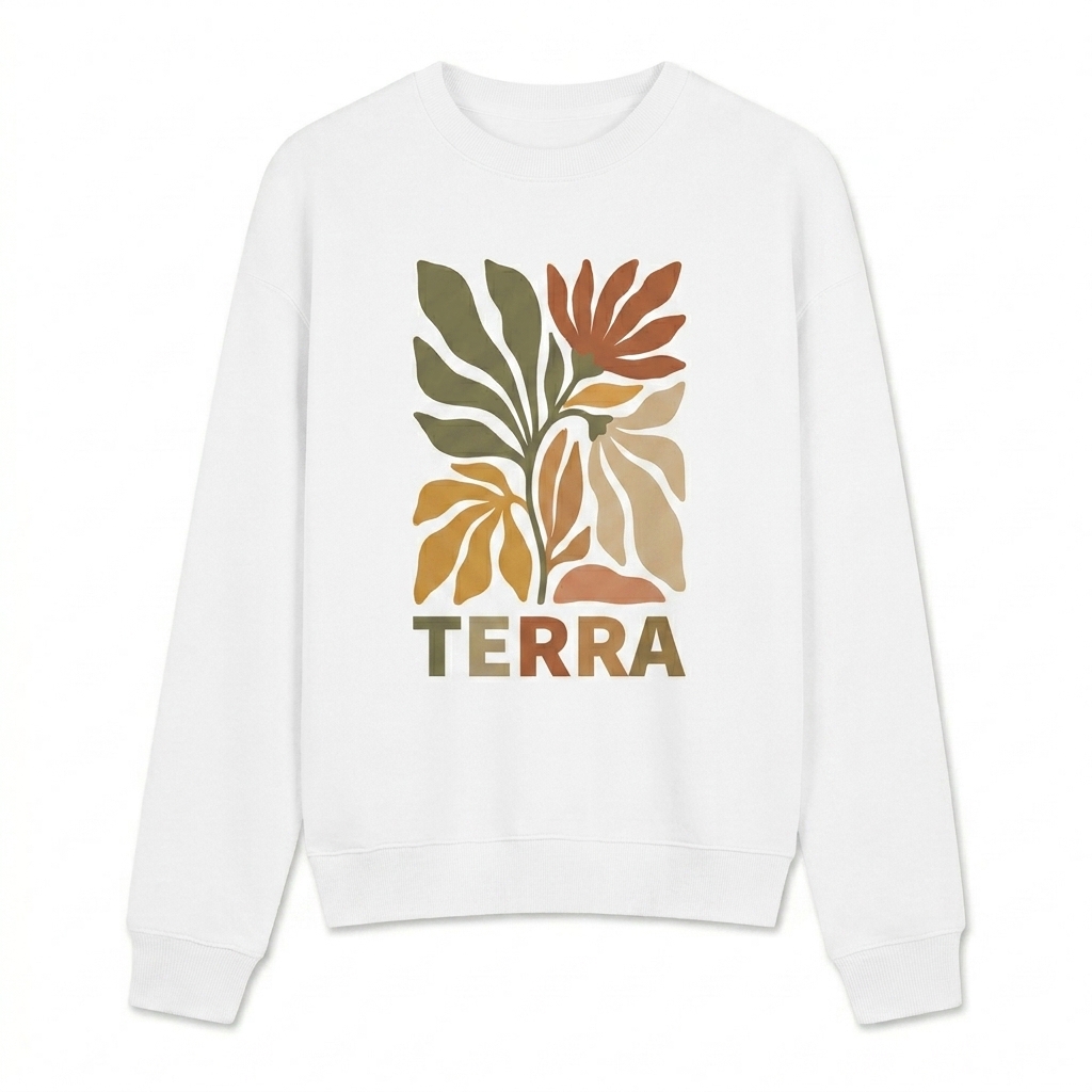 Custom Oversized Drop Shoulder Crewneck Sweatshirt design direction 2: Bold Graphic Illustration featuring the TERRA wordmark