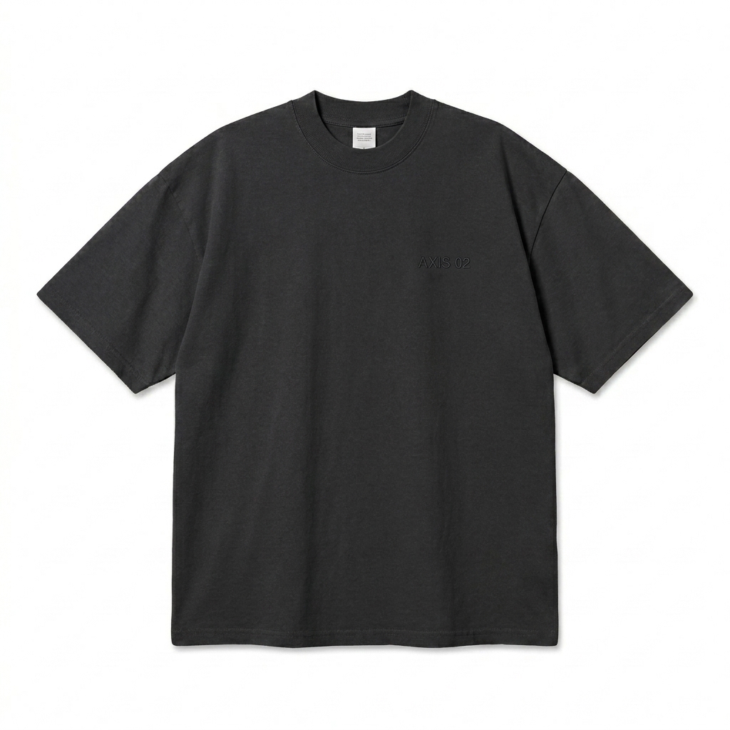 Custom Oversized Faded T-Shirt design direction 1: Tonal Minimalist Wordmark featuring the AXIS 02 wordmark