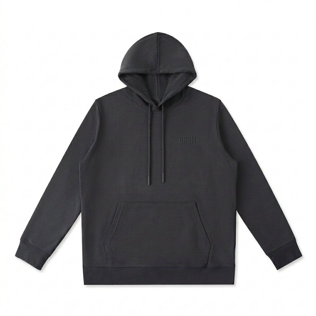 Custom Oversized Heavyweight Hoodie design direction 1: Tonal Minimalist Wordmark featuring the ORBIT wordmark