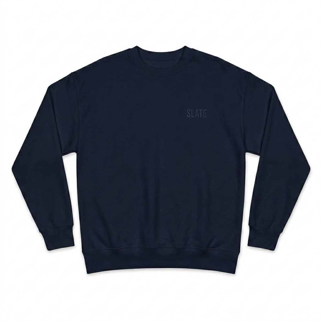 Custom Oversized Heavyweight Sweatshirt design direction 1: Tonal Minimalist Wordmark featuring the SLATE wordmark