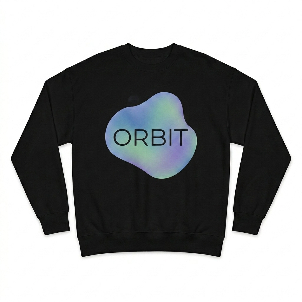 Custom Oversized Heavyweight Sweatshirt design direction 2: Bold Graphic Illustration featuring the ORBIT wordmark