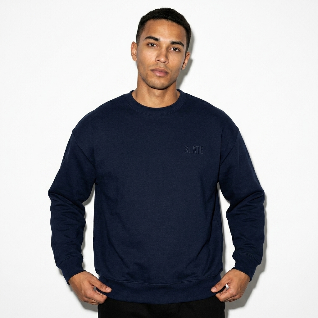 Oversized Heavyweight Sweatshirt worn by a lean Mixed-race male fashion influencer, gorpcore outdoor styling, studio lookbook — custom oversized heavyweight sweatshirt