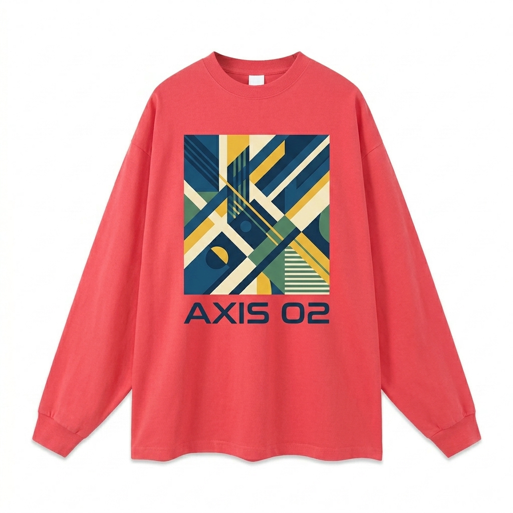 Custom Oversized Long Sleeve T-Shirt design direction 2: Abstract Geometric Graphic featuring the AXIS 02 wordmark
