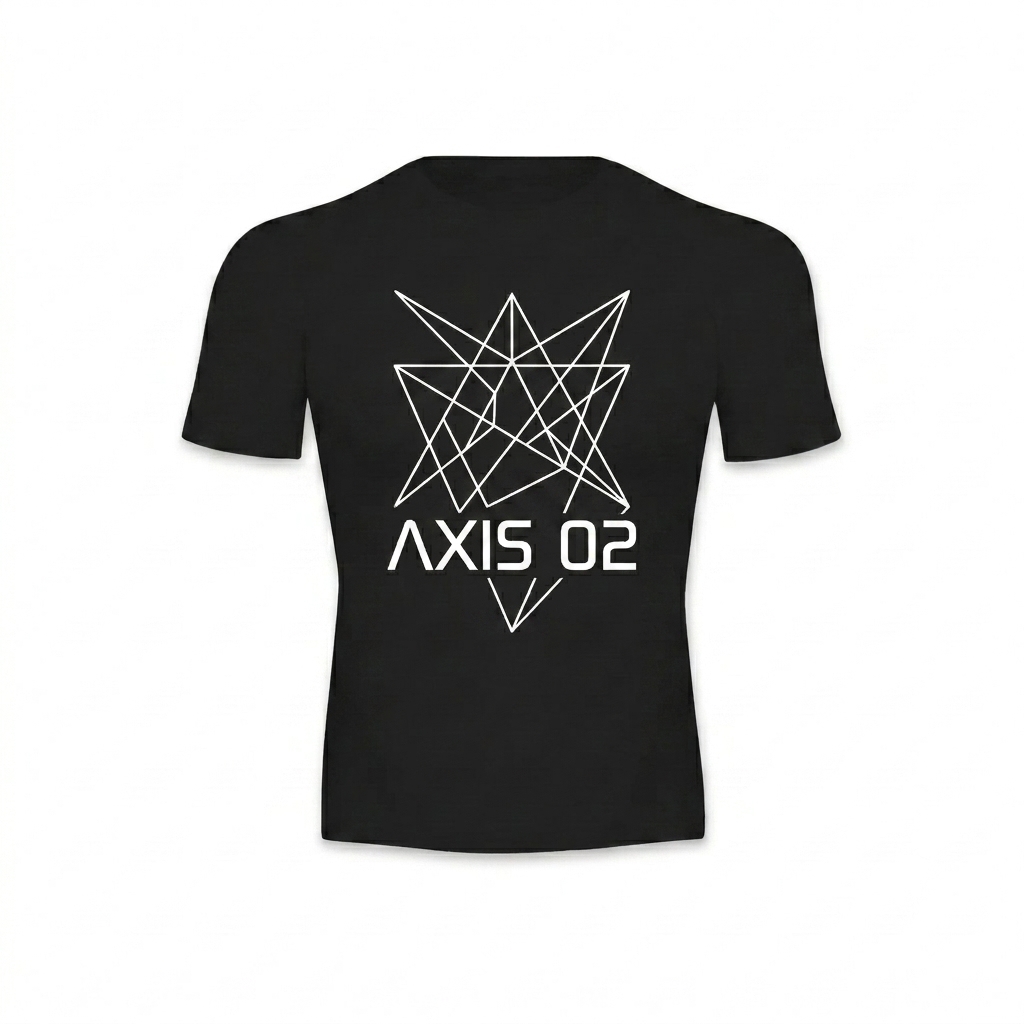 Custom Performance Short-Sleeve T-Shirt design direction 2: Bold Graphic Illustration featuring the AXIS 02 wordmark