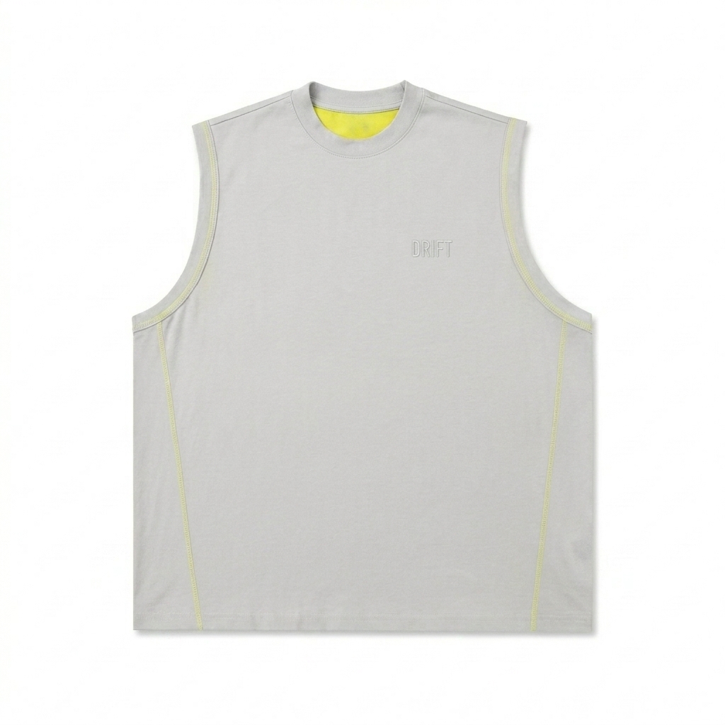 Custom Performance Tank Top with Contrast Panels design direction 1: Subtle Performance Wordmark featuring the DRIFT wordmark