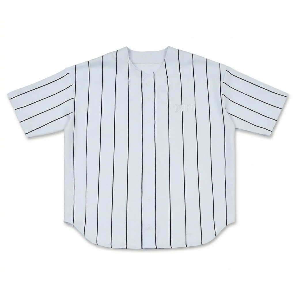 Custom Pinstripe Baseball Jersey design direction 1: Subtle Identity featuring the DRIFT wordmark