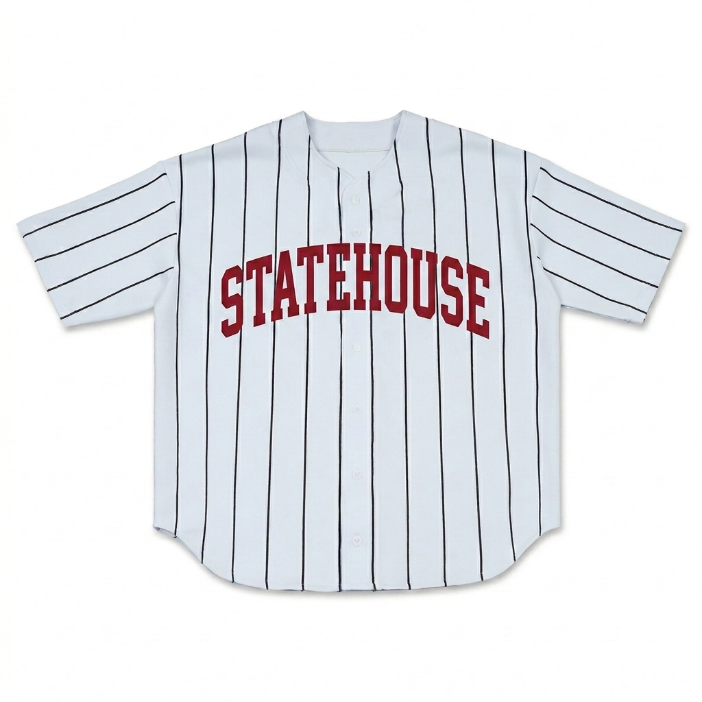Custom Pinstripe Baseball Jersey design direction 3: Collegiate Spirit featuring the STATEHOUSE wordmark