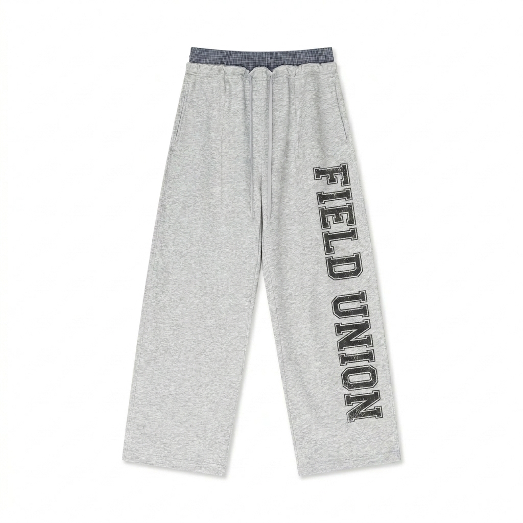 Custom Plaid Contrast Waist Pants design direction 2: Abstract Geometric Print featuring the AXIS 02 wordmark