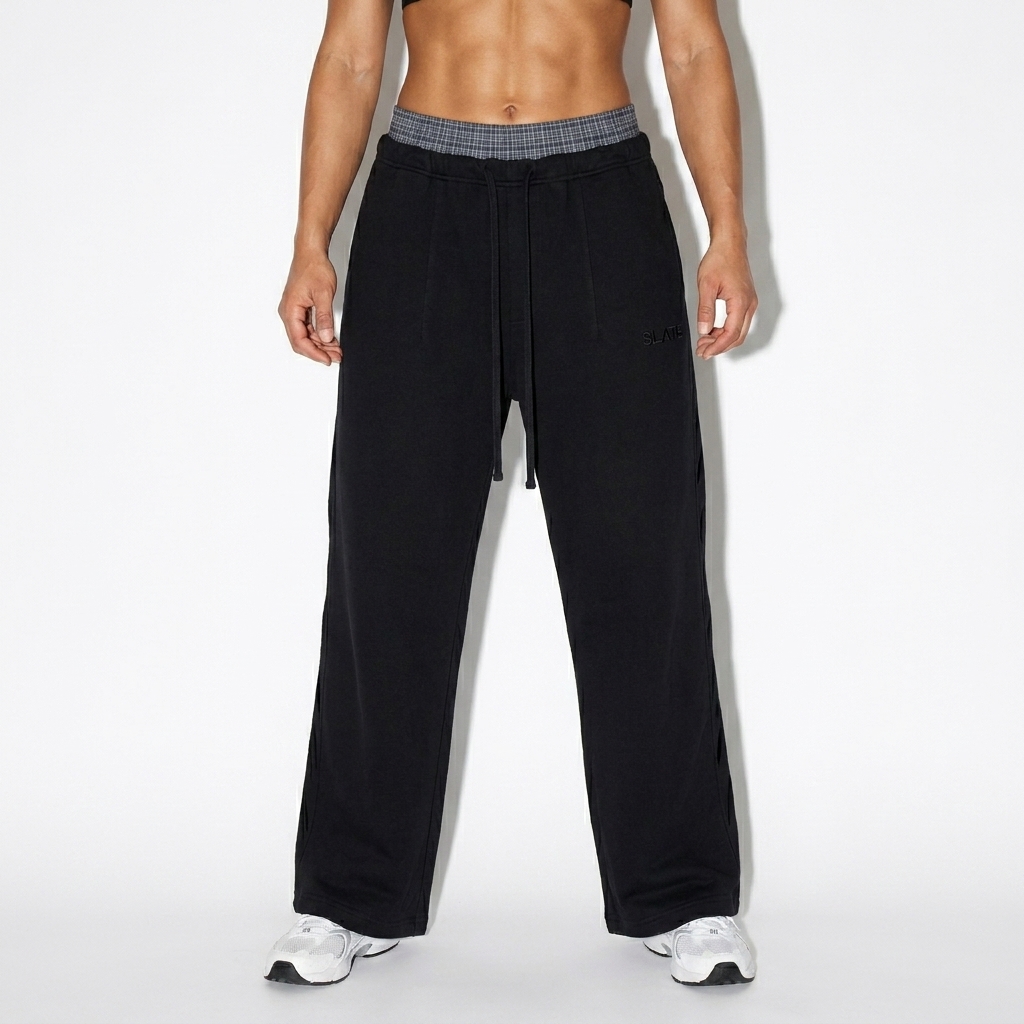 Plaid Contrast Waist Pants worn by a athletic muscular Turkish female fashion influencer, preppy ivy styling, studio lookbook — custom plaid contrast waist pants