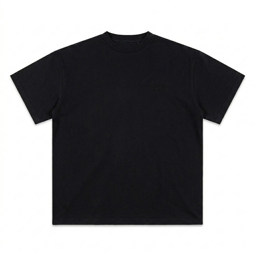 Custom Premium Cotton T-Shirt design direction 1: Tonal Wordmark Refinement featuring the SLATE wordmark