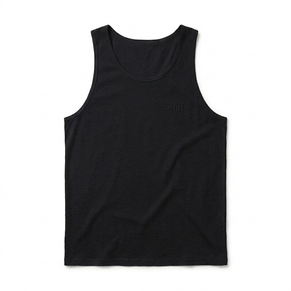 Custom Premium Custom Tank Top design direction 1: Tonal Minimalist Wordmark featuring the SLATE wordmark