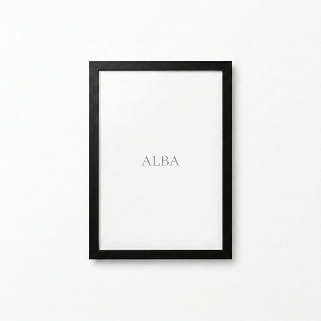 Custom Premium Framed Photo Poster design direction 1: Tonal Minimalist Wordmark featuring the ALBA wordmark