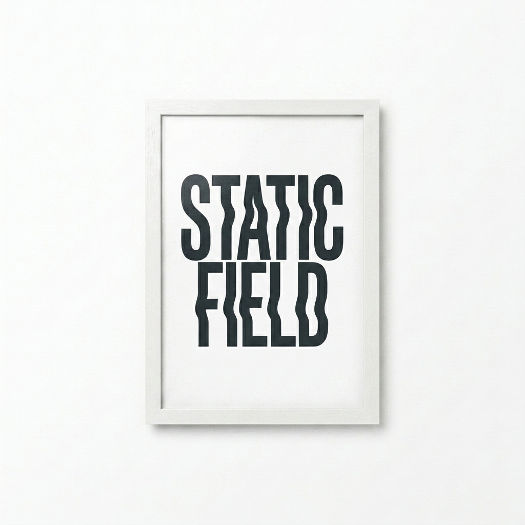 Custom Premium Framed Photo Poster design direction 3: Experimental Typography featuring the STATIC FIELD wordmark