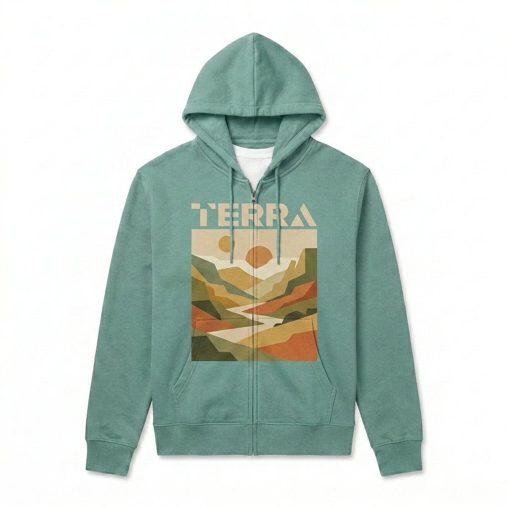Custom Unisex Premium Full Zip Hoodie design direction 2: Abstract Geometric Graphic featuring the TERRA wordmark