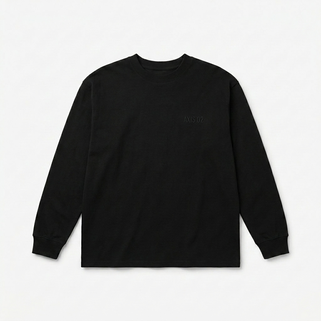 Custom Premium Heavyweight Long Sleeve Shirt design direction 1: Tonal Utility Wordmark featuring the AXIS 02 wordmark