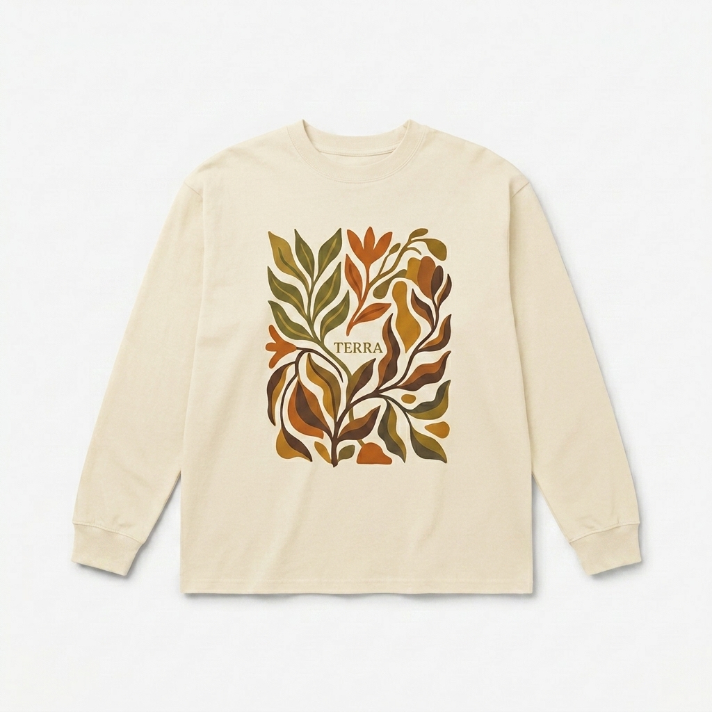 Custom Premium Heavyweight Long Sleeve Shirt design direction 2: Nature-Inspired Graphic featuring the TERRA wordmark