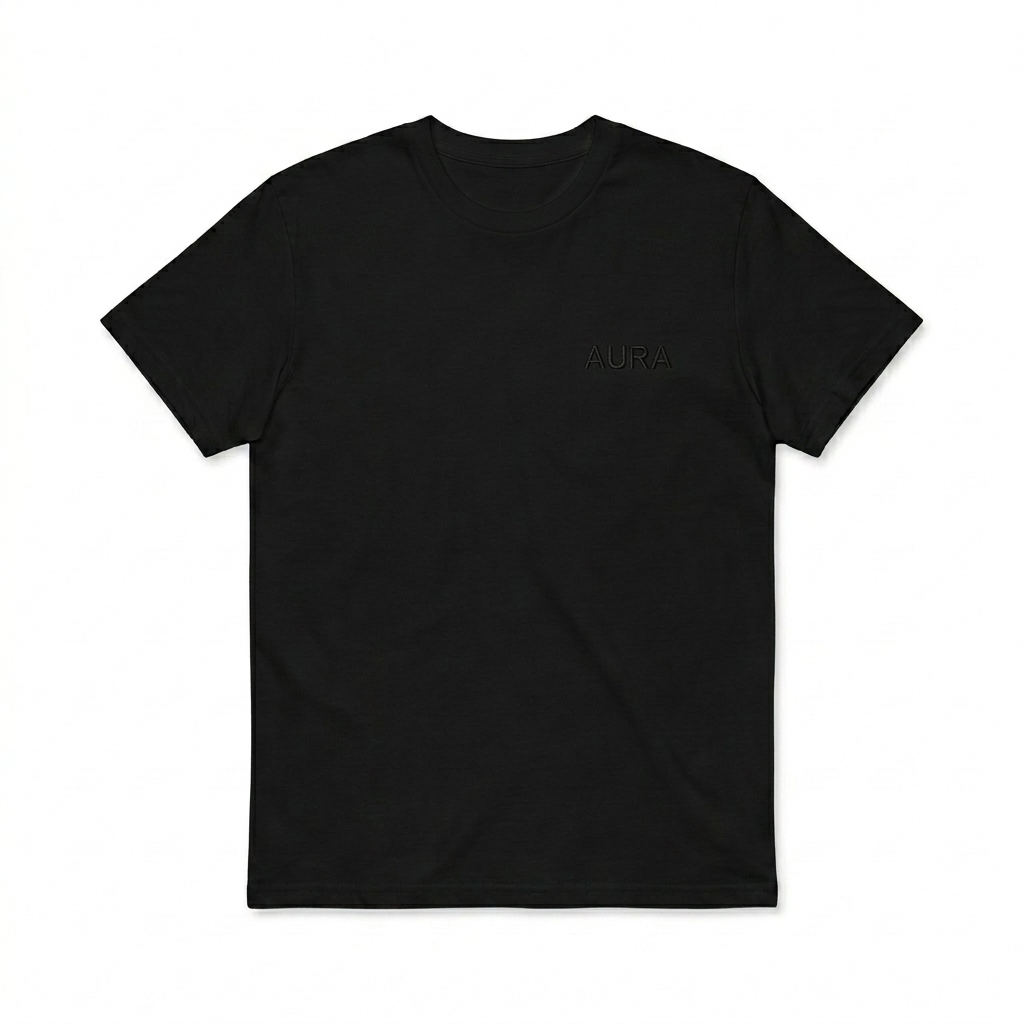 Custom Premium Heavyweight T-Shirt design direction 1: Tonal Luxe Wordmark featuring the AURA wordmark