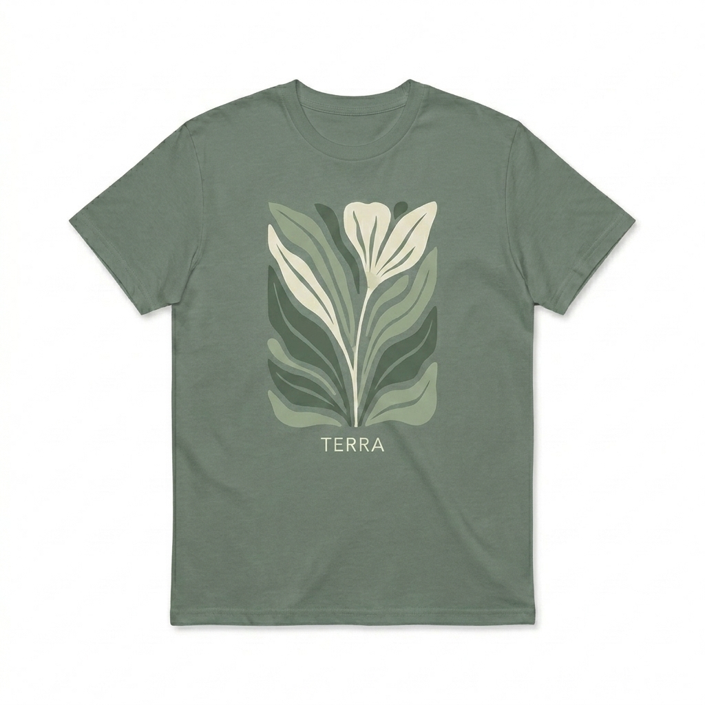 Custom Premium Heavyweight T-Shirt design direction 2: Abstract Botanical Graphic featuring the TERRA wordmark