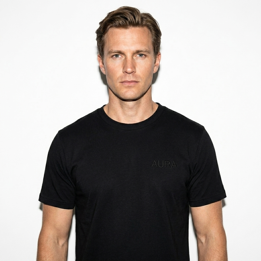 Premium Heavyweight T-Shirt worn by a mid-size Scandinavian male fashion influencer, minimalist luxury styling, studio lookbook — custom premium heavyweight t-shirt