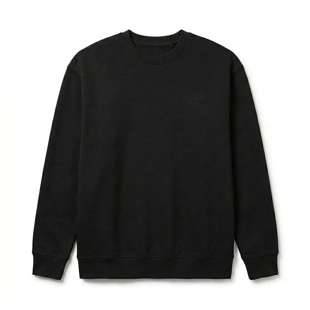Custom Unisex Premium Crew Neck Sweatshirt design direction 1: Tonal Minimalist Wordmark featuring the SLATE wordmark