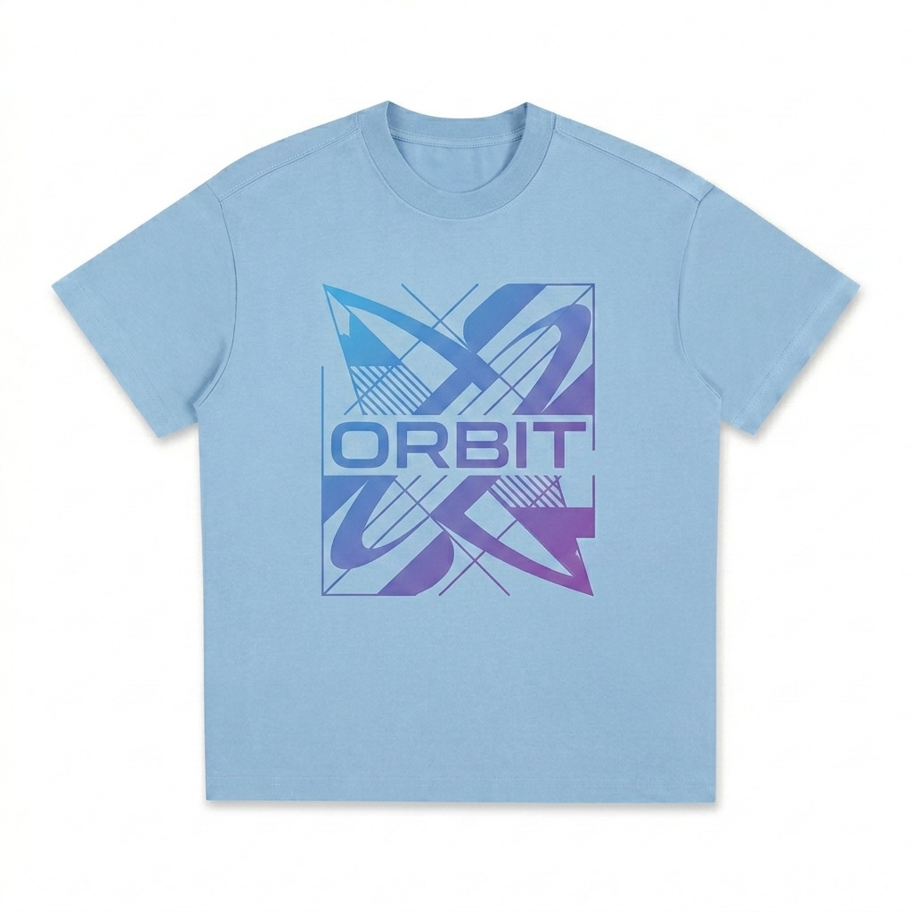 Custom Quick-Dry Cooling T-Shirt design direction 2: Bold Abstract Graphic featuring the ORBIT wordmark