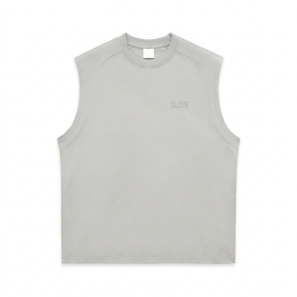 Custom Quick-Dry Cooling Tank Top design direction 1: Tonal Minimalist Wordmark featuring the SLATE wordmark