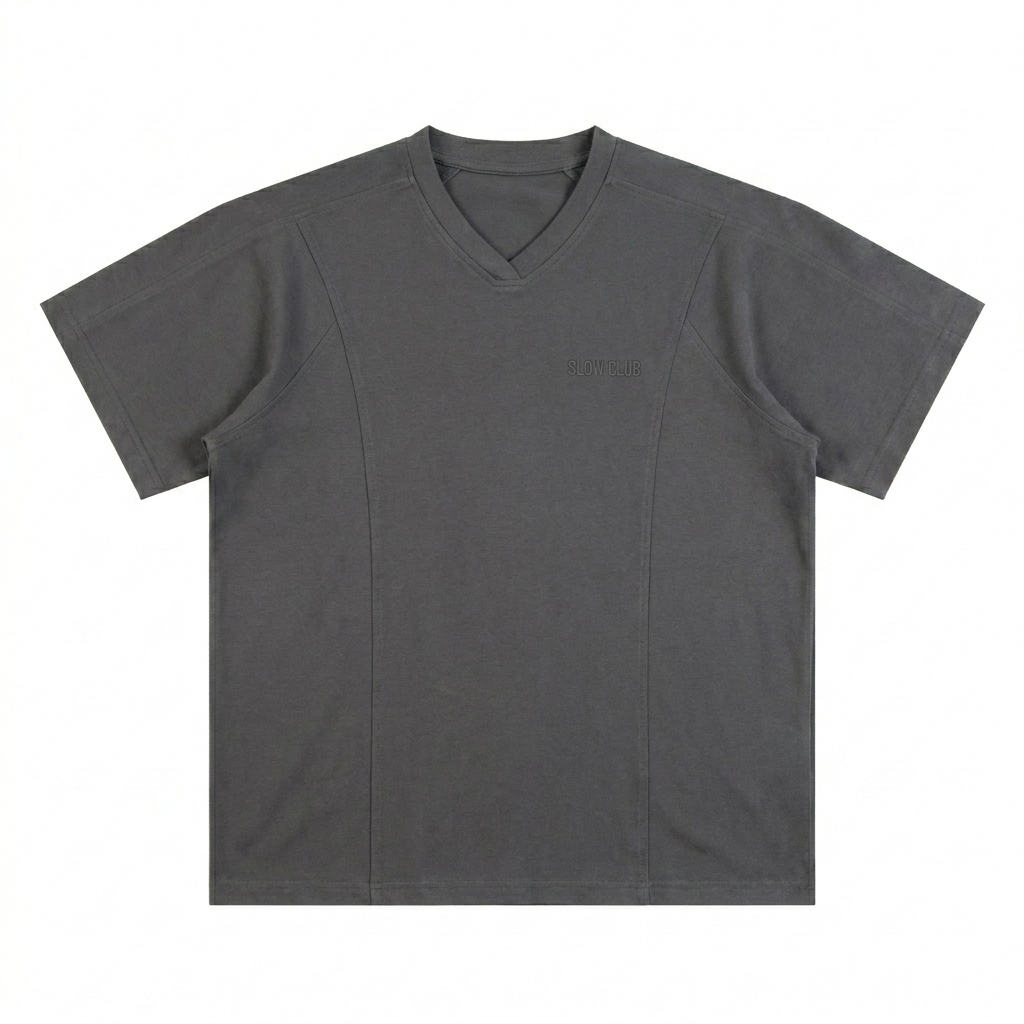 Custom Performance V-Neck T-Shirt design direction 1: Tonal Minimalist Wordmark featuring the SLOW CLUB wordmark
