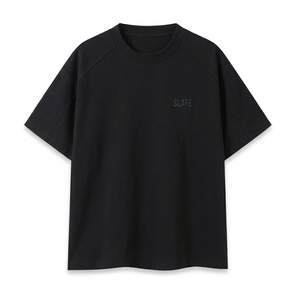 Custom Raglan Sleeve T-Shirt design direction 1: Tonal Minimalist Wordmark featuring the SLATE wordmark