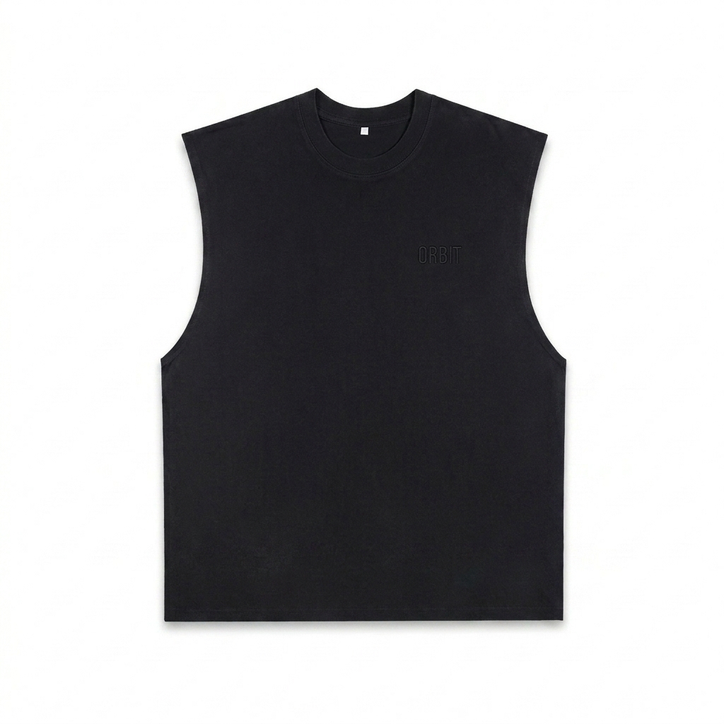 Custom Custom Raw-Edge Cotton Tank Top design direction 1: Tonal Minimalist Wordmark featuring the ORBIT wordmark