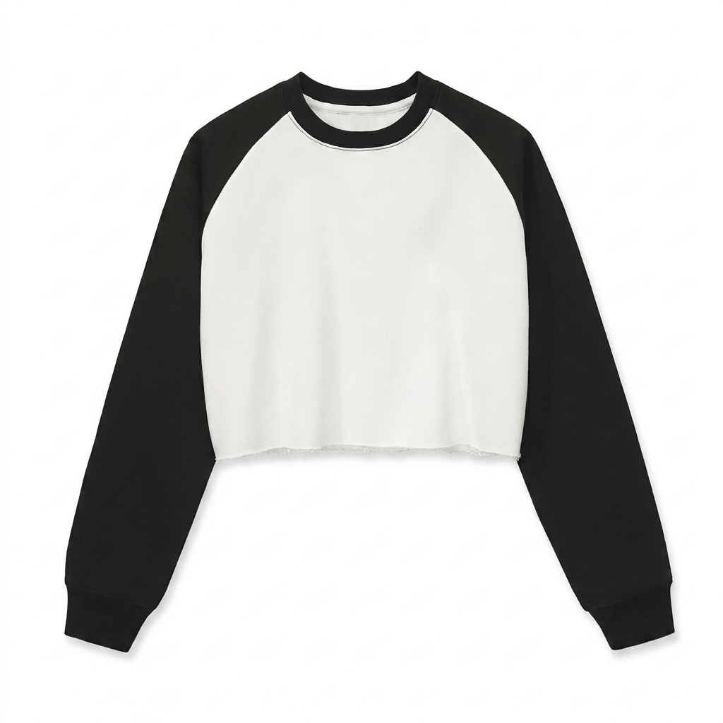 Custom Raw-Hem Color-Block Crop Sweatshirt — Crewnecks