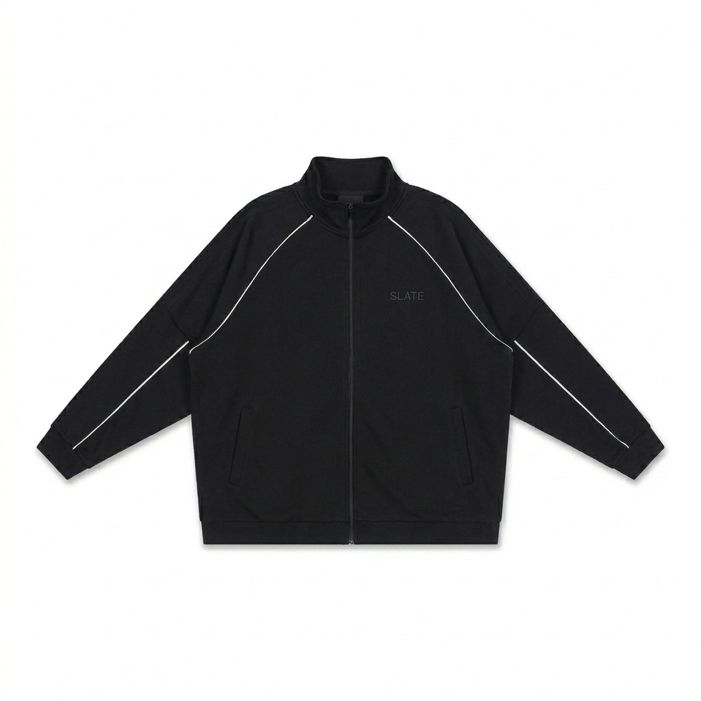 Custom Reflection Striped Raglan Jacket design direction 1: Tonal Minimalist Wordmark featuring the SLATE wordmark