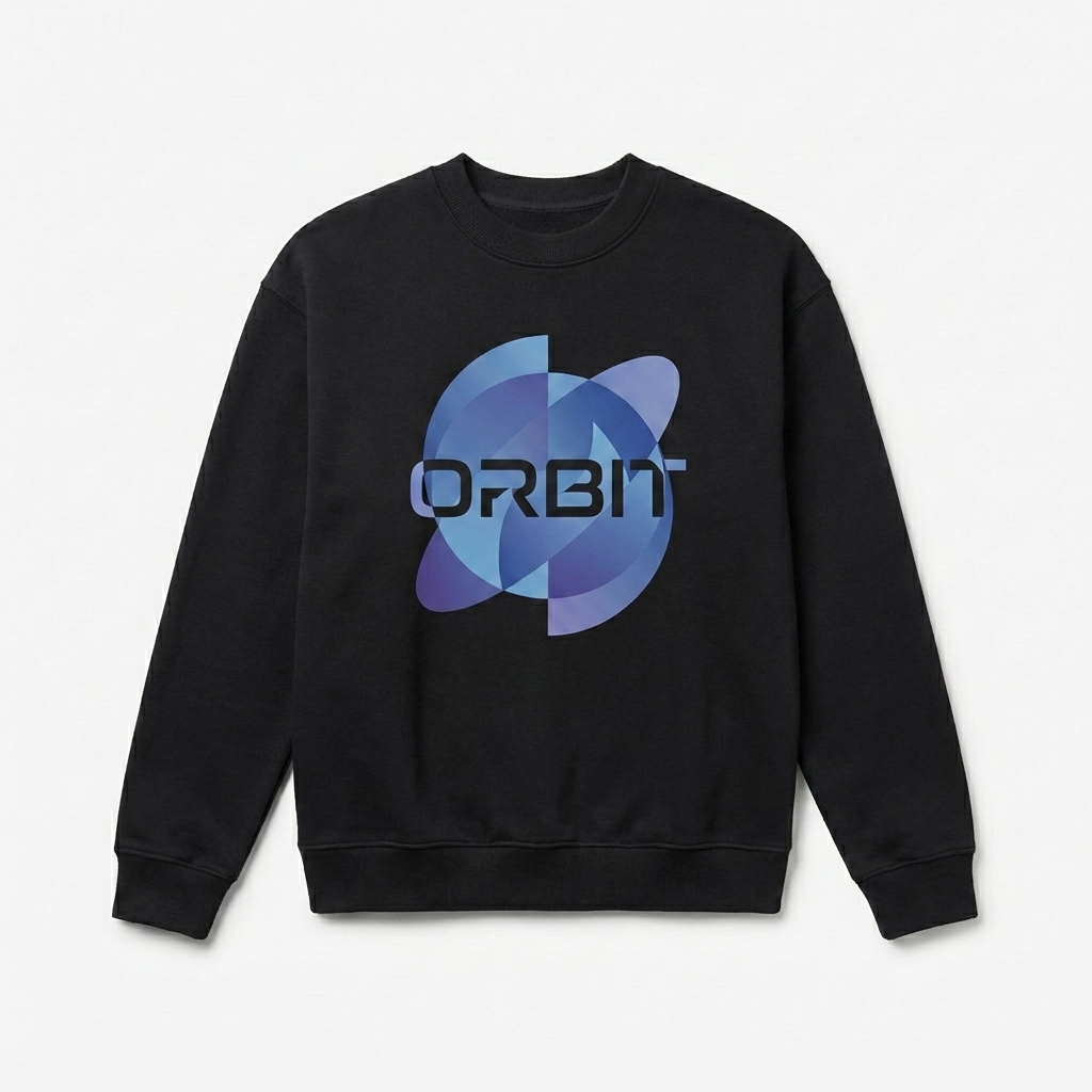 Custom Relaxed Crewneck Sweatshirt design direction 2: Bold Abstract Graphic featuring the ORBIT wordmark