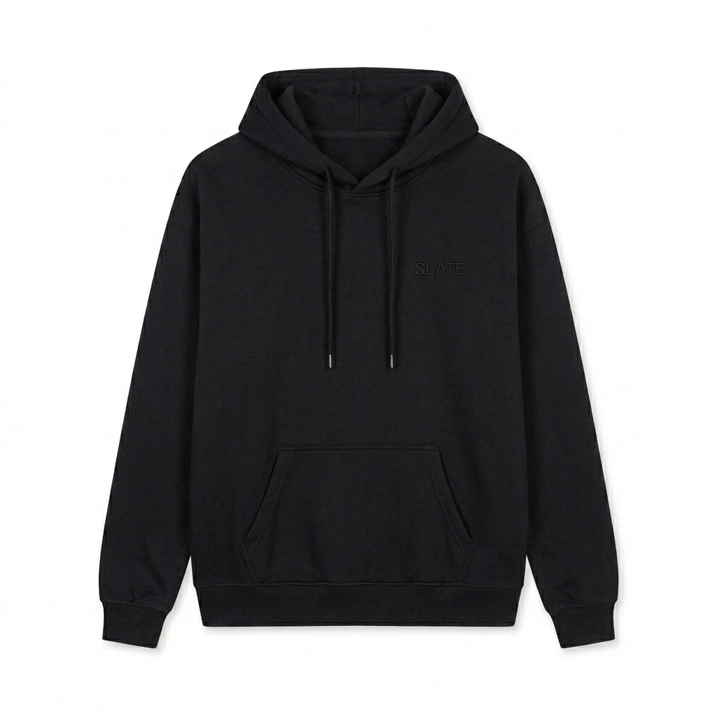 Custom Relaxed Fit Pullover Hoodie design direction 1: Tonal Streetwear Wordmark featuring the SLATE wordmark