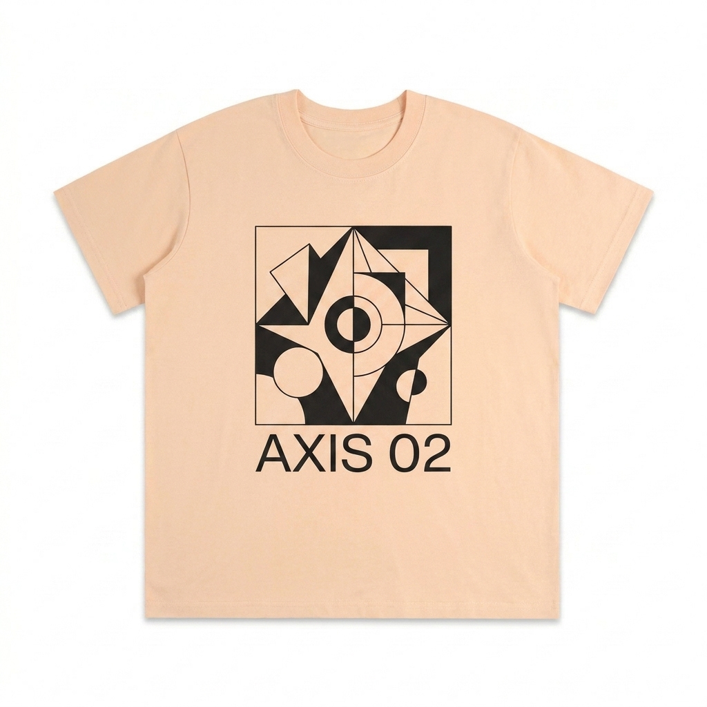 Custom Relaxed Fit Seamless T-Shirt design direction 2: Abstract Geometric Graphic featuring the AXIS 02 wordmark