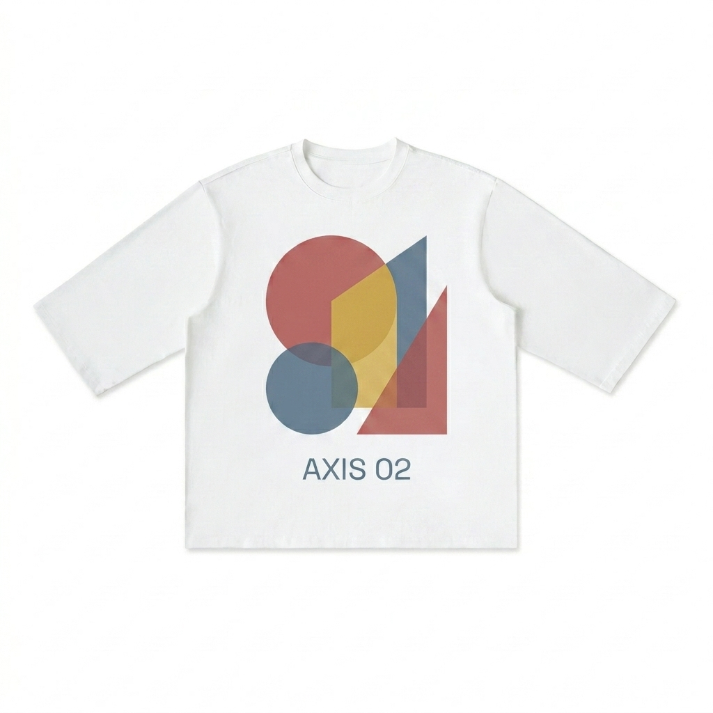 Custom Ribbed Half-Sleeve T-Shirt design direction 2: Abstract Geometric DTG Print featuring the AXIS 02 wordmark