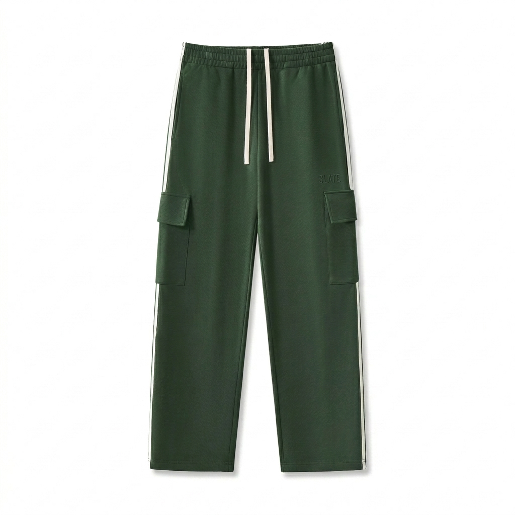 Custom Side Stripe Straight-Leg Pants design direction 1: Tonal Brand Identity featuring the SLATE wordmark