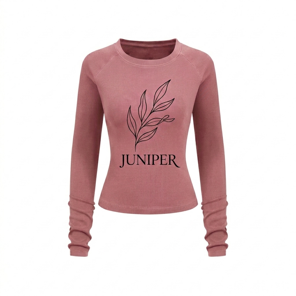 Custom Slim-Fit Raglan Long Sleeve Tee design direction 2: Botanical Line Art featuring the JUNIPER wordmark