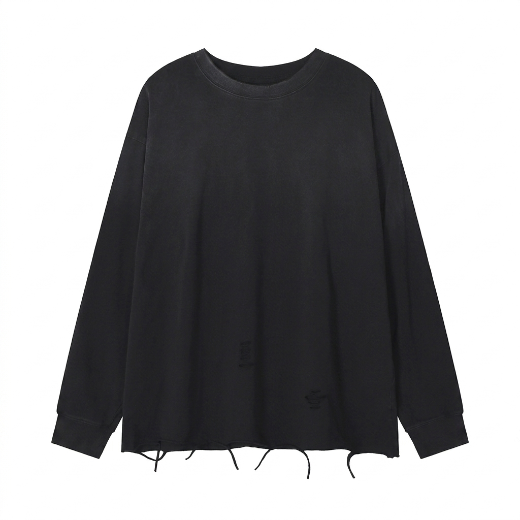 Custom Snow Wash Raw Edge Cotton T-Shirt — T-Shirts