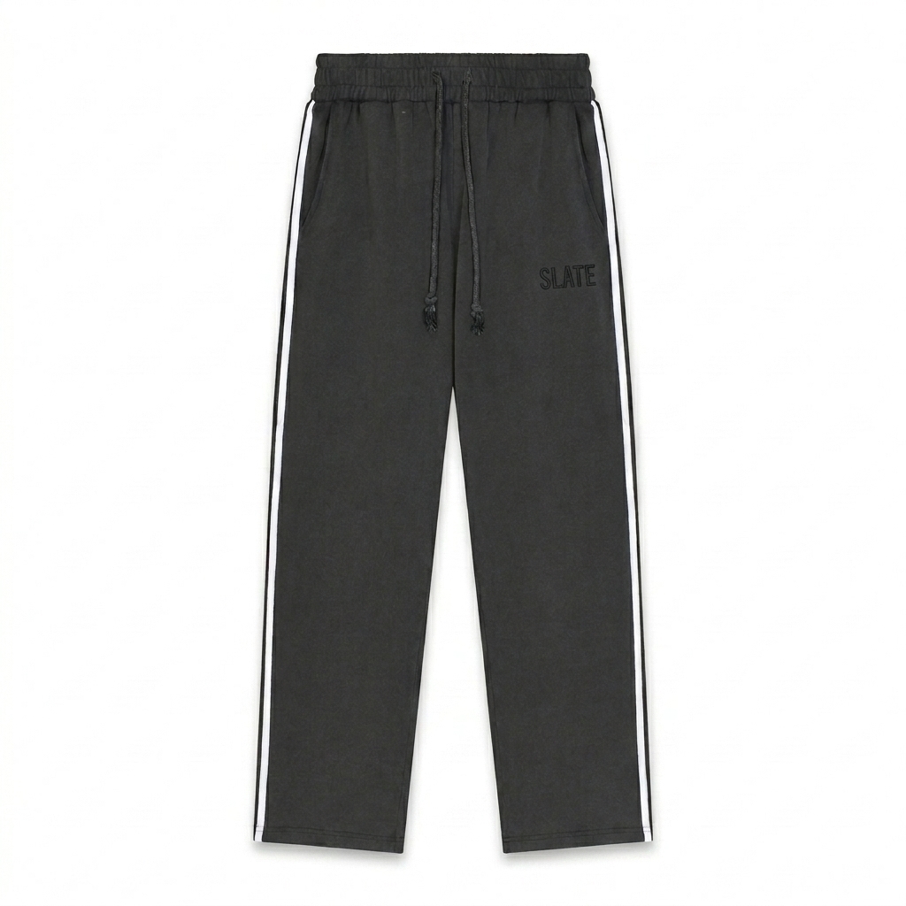 Custom Snow Washed Contrast Sweatpants design direction 1: Tonal Minimalist Wordmark featuring the SLATE wordmark
