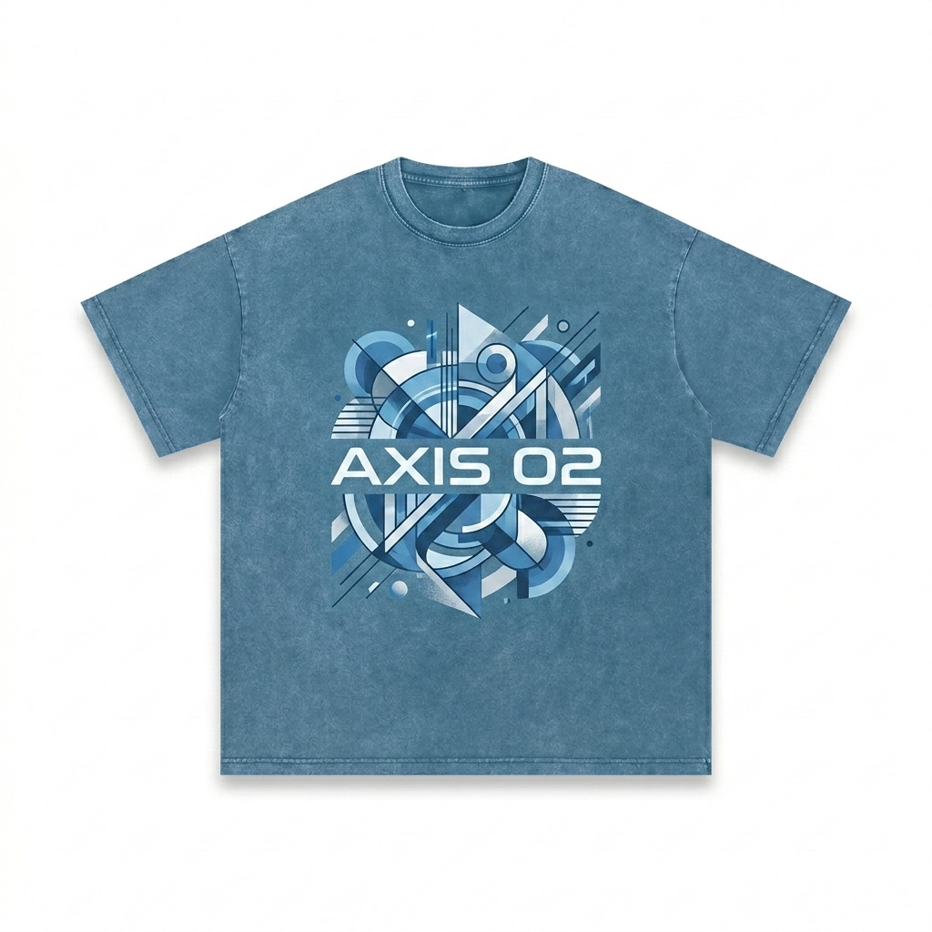Custom Snow Washed Oversized T-Shirt design direction 2: Abstract Geometric Graphic featuring the AXIS 02 wordmark