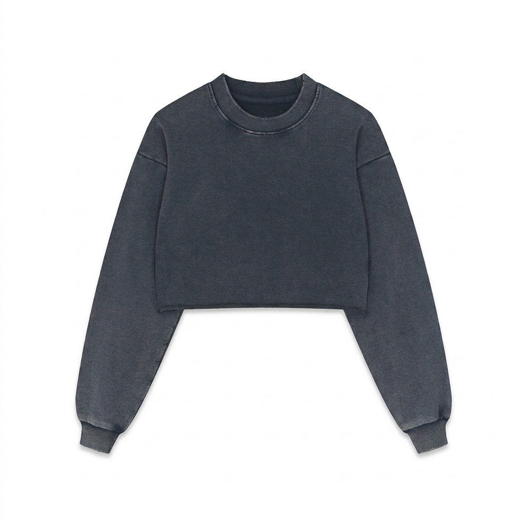 Custom Snow Washed Raw Edge Cropped Sweatshirt — Crewnecks