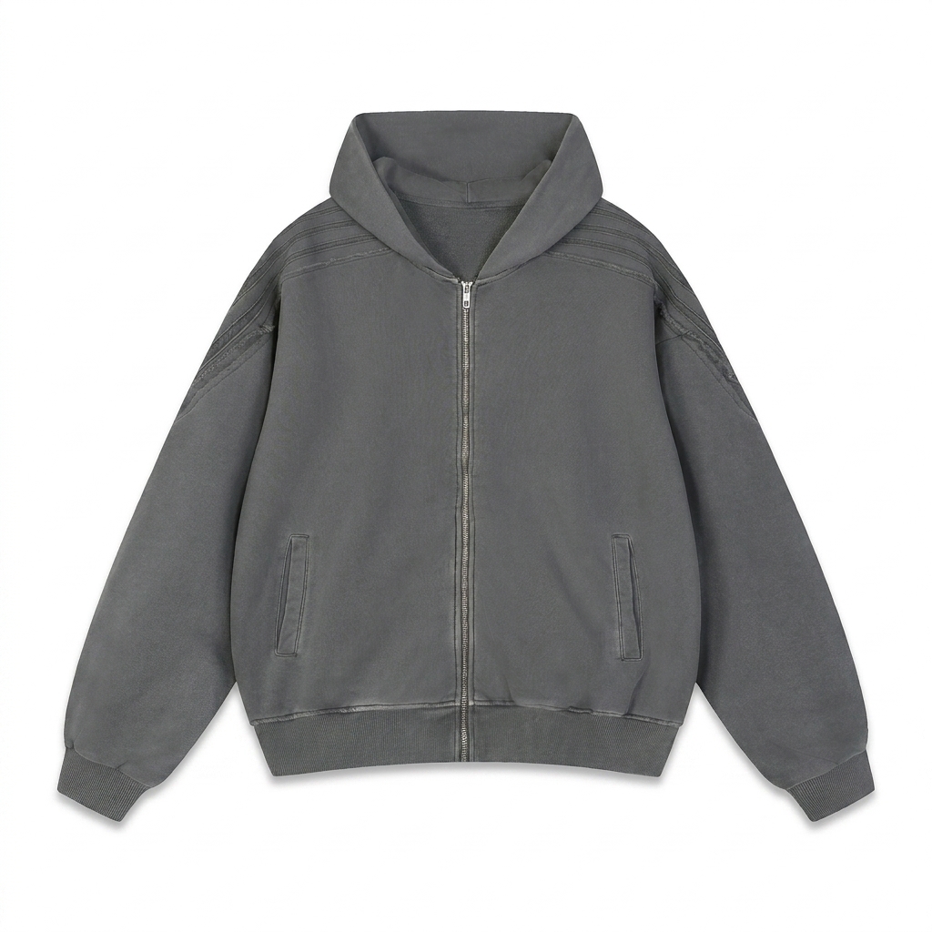 Custom Snow Washed Raw Edge Zip Hoodie — Hoodies