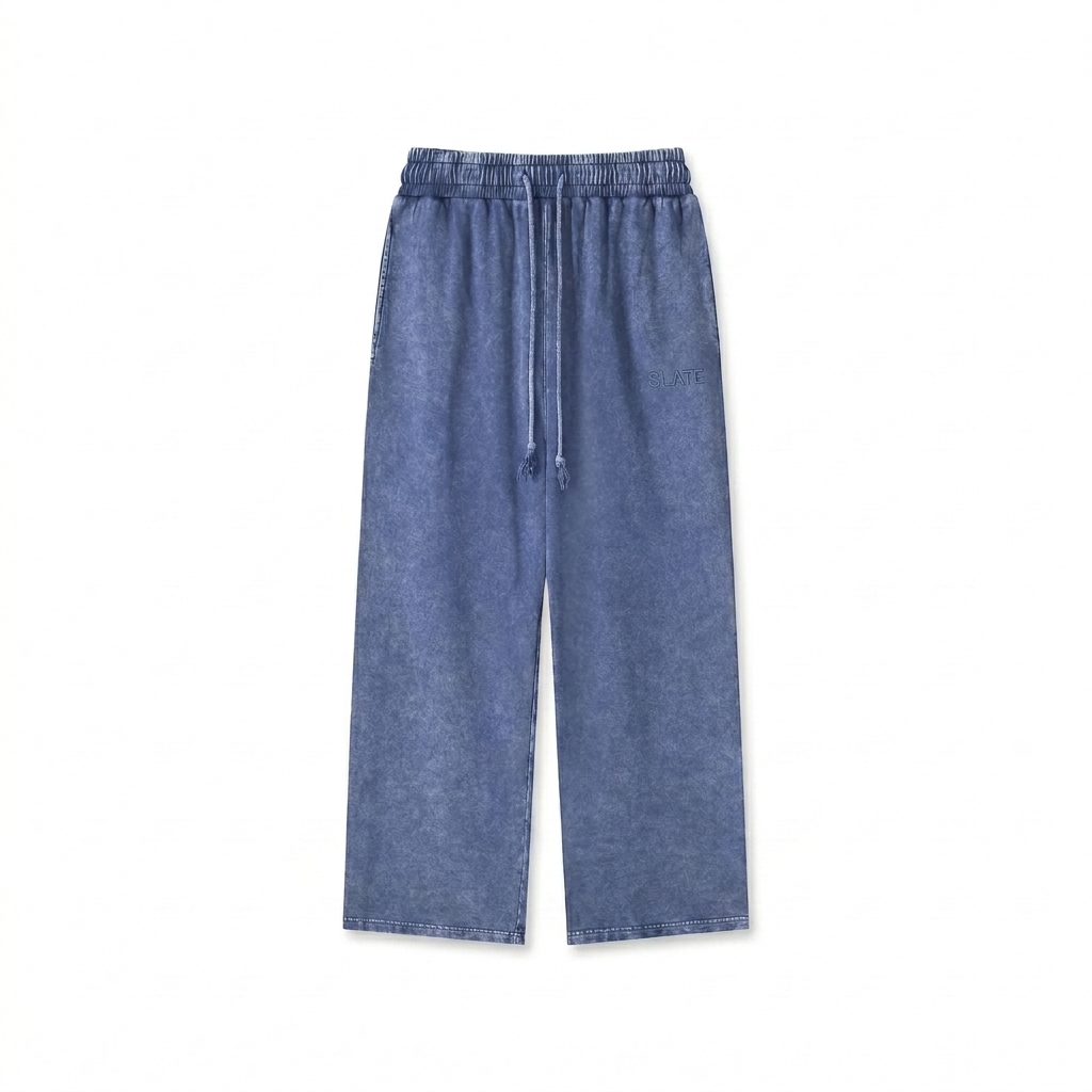 Custom Snow Washed Straight Leg Pants design direction 1: Tonal Minimalist Wordmark featuring the SLATE wordmark